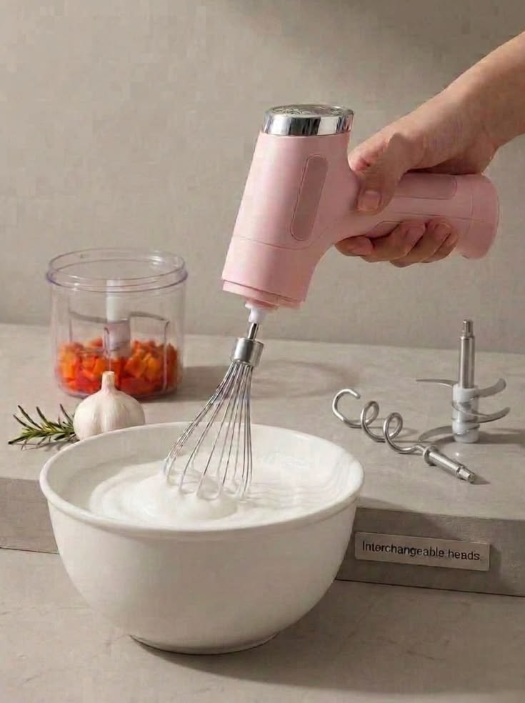Cordless electric hand whisk with interchangeable heads